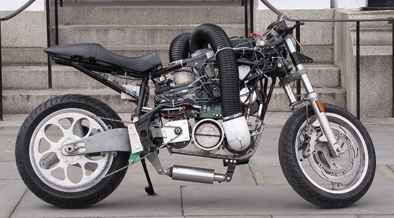 A home made hydrogen motorcycle engine in 2099